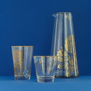 Carafă din sticlă, Pip Studio, Royal Golden Flower, 1.7l, colecția Royal White