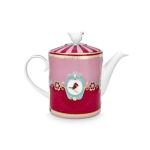 Ceainic din porțelan, Pip Studio, Medallion Red-Pink, 1.3l, colecția Love Birds