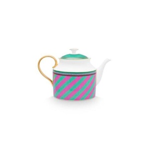 Ceainic din porțelan, Pip Studio, Stripes Pink-Green, 1.8l, colecția Pip Chique