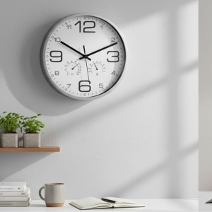 Ceas decorativ de perete cu termometru și higrometru, design modern, mecanism quartz