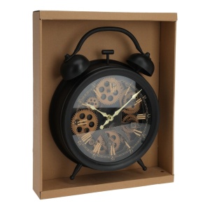 Ceas decorativ stil vintage – mecanism vizibil, cifre romane aurii, design cu roți dințate