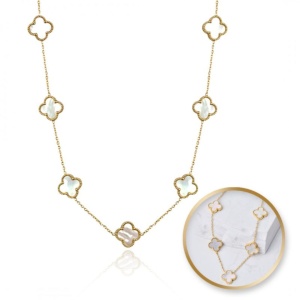 Colier elegant cu trifoi sidef – Oțel inoxidabil placat cu aur 14K, Ecarla, NST2176