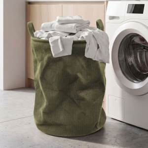 Collapsible round fabric laundry basket, 38x38x50 cm, khaki