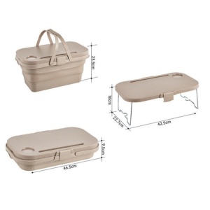 Coș de picnic, pliabil, 3 în 1, bej, masă portabilă, recipient și cutie multifuncțională, 15L, KP03K, eCarla