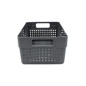 Coș depozitare plastic perforat 23x15x10 cm Storage Solutions, cu mânere, Gri închis