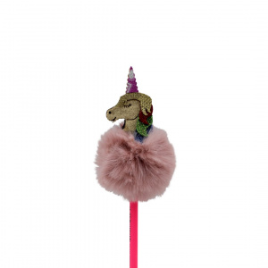 Creion figurină Unicorn crem puf roz 26cm