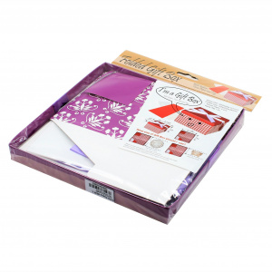Cutie de cadou cu tissue paper, fundita decorativa si minifelicitare - Magenta Flower