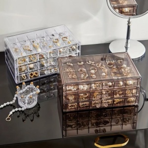 Cutie pentru bijuterii, organizator transparent – 3 sertare, 72 compartimente, Ecarla