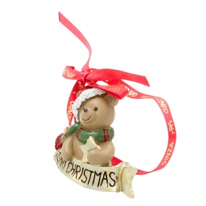 Decorațiune Regatul de Crăciun, Classic, model ursuleț Merry Christmas auriu