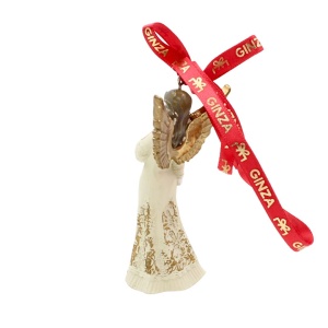 Decorațiune Regatul de Crăciun, Royal, model îngeraș cu mâna pe gât, alb, 8 cm