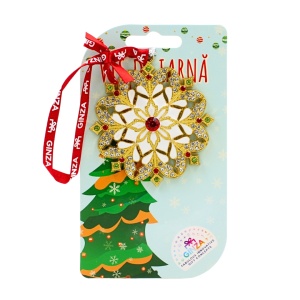 Decorațiune metalică Ginza, vis de iarnă, model floare cu sclipici