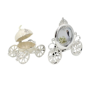 Set Cadou Elegant Trăsură – Ramă Foto + Cutie Bijuterii, Metal cu Cristale, Argintiu, Cadou Femei, AZAY