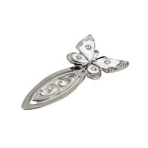 Semn de Carte Metalic Elegant Fluture cu Cristale, 10.5 x 5.5 cm, Argintiu, Cadou Premium pentru Femei, AZAY