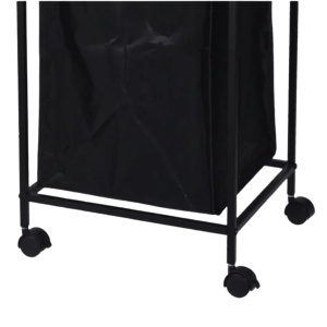 Etajeră de baie mobilă cu coș pentru rufe, cadru metalic negru și polițe din bambus 38x32,5x89.5 cm