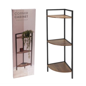 Etajeră de colț, cu 3 polițe, 76 cm – Design modern din metal și lemn pentru decor rafinat