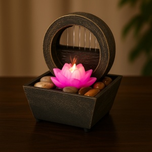 Fântână de interior, cu floare de lotus și cascadă zen – ambianță feng shui și lumină led, Arti Casa