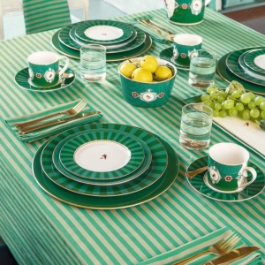 Farfurie din porțelan, Pip Studio, Stripes Green, 26.5cm, colecția Love Birds