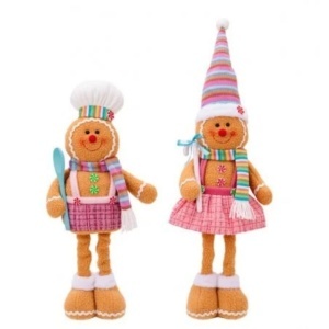 Figurină decorativă, de Crăciun, doamna turtă dulce, picioare telescopice, înălțime reglabilă 34–52 cm, pluș, KSN168