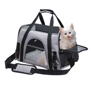 Geantă transport animale de companie pliabilă, mesh respirabil, 44x25x28 cm, max. 5 kg, gri