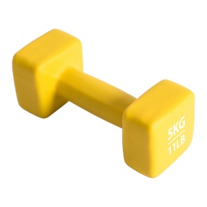 Ganteră neopren 5 kg Pure 2 Improve – capete pătrate, galben și ambalaj premium