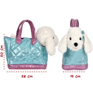 Geantă glamour cu pluș detașabil, pentru copii, Perletti, model Cățeluș Dudu, 20 cm, colecția Perletti Toys