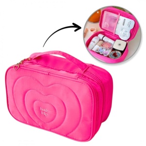 Geantă pentru cosmetice, matlasată, cu mâner, culoarea ciclam, 24x9x15 cm, eCarla, KS132R
