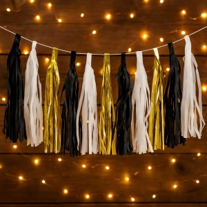 Ghirlandă Ciucurei 3m PartyDeco – Auriu, Negru și Alb – Decor Elegant pentru Petreceri Glam