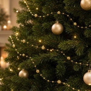 Ghirlandă decorativă, de Crăciun, cu perle aurii, 10 m, pentru brad și aranjamente festive, WOZ78