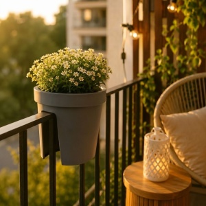 Hanging railing planter, Flower Bridge, 28 x 25 cm, anthracite grey, for balcony, terrace, and garden