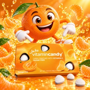Jake Vitamin Candy – bomboane fără zahăr cu Vitamina C, mandarină, cutie cu 12 blistere, 180 de dropsuri