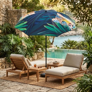 Jumi beach umbrella, leopard and tropical leaf pattern, 200 cm