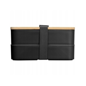 Lunch box dublu, 1.3 l, cu capac din bambus și tacâmuri incluse, 2 nivele, negru, 8.5 x 10.5 x 9.3 cm, eCarla, PJM43