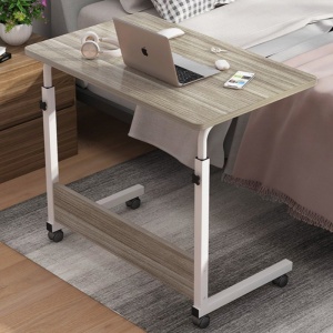 Masă mobilă, reglabilă, pe roți, pentru laptop, cadru metalic, culoarea bej, 80x40 cm, eCarla, STL03WZ4
