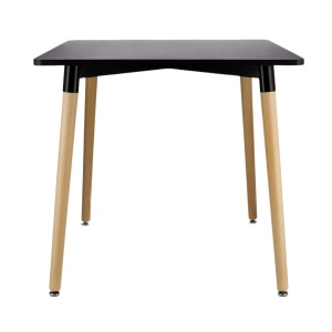 Masă pătrată Jumi, 80x80 cm, blat MDF negru, picioare lemn, stil scandinav