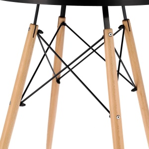 Masă rotundă Jumi, model scandinav, 80x80 cm, din MDF negru, cu picioare din lemn masiv