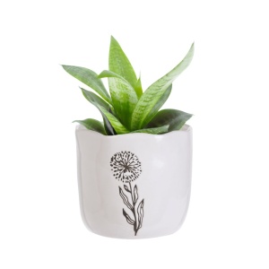 Mască ghiveci decorativ, pentru plante și flori, din porțelan alb cu model floral, 13x15 cm