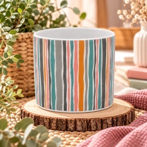 Mască ghiveci, din ceramică, dungulițe multicolore, 11 cm