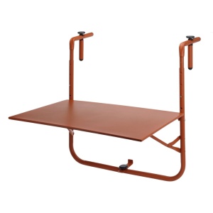 Măsuță pliabilă de balcon cu sistem de prindere pe balustradă, oțel vopsit, înălțime reglabilă 50–70 cm, blat 60×40 cm