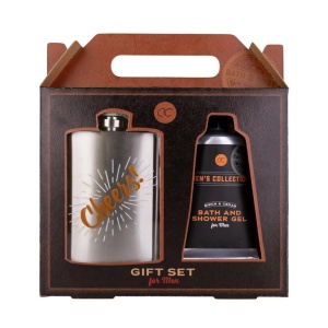 Set cadou pentru bărbați, MEN'S COLLECTION, gel de duș și sticluță de buzunar din oțel inoxidabil