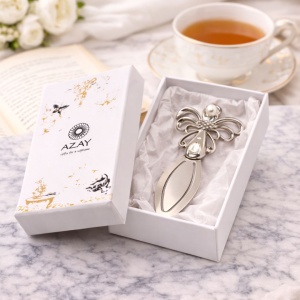 Metal Bookmark – Little Angel with Pearl and Crystals, 12 x 5 cm, Silver, Elegant Gift for Women, AZAY