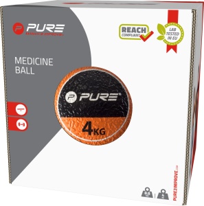 Minge medicinală 4 kg Pure 2 Improve – Portocaliu/Negru, din cauciuc, pentru antrenamente funcționale
