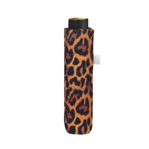 Mini umbrelă manuală, Perletti, model leopard, culoarea maro scorțișoară
