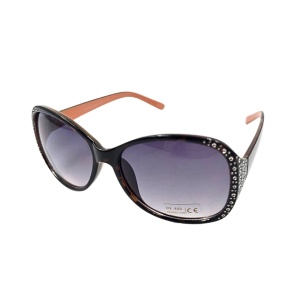 Ochelari de soare damă, Tiara, ramă leopard cu cristale, formă fluture, lentile fumurii degrade, protecție UV 400