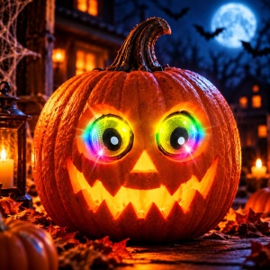 Ochi decorativi luminoși pentru dovleac Halloween, model galben, LED multicolor cu schimbare de culori, Amscan