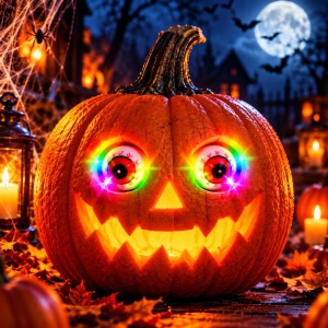 Ochi decorativi luminoși pentru dovleac Halloween, model roșu, LED multicolor cu schimbare de culori, Amscan