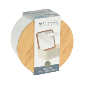 Oglindă de machiaj cu organizator cosmetic rotund, 13x13x7 cm, Eleganza