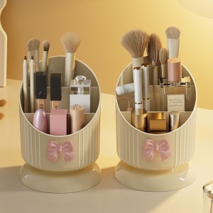Organizator pentru pensule, crem cu fundiță roz, 15,8 x 11 cm, Ecarla