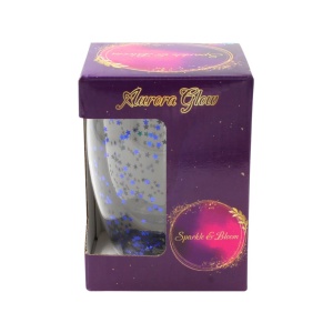 Pahar cu inserție de confetti steluțe albastre și negre, pereți dubli, sticlă borosilicată, 300 ml, Aurora Glow