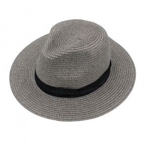 Pălărie de plajă bărbați Aristo, gri, stil fedora, cu bandă neagră, ușoară, respirabilă, protecție UV, diametru 32 cm