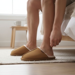 Papuci de casă îmblăniți, Antonio, pentru bărbați, culoarea maro